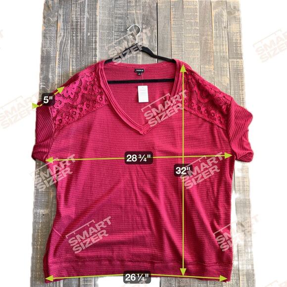 Torrid Waffle V-Neck Lace Inset Sweatshirt Rhubarb Size 4X NEW - Picture 3 of 9